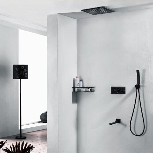 HIDEEP Black Bathroom Shower Faucet Ceiling Embedded 12 Inch Rainfall Shower Head Hot Cold Bath Shower Mixer with Hand Shower