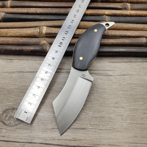 Dropship D2 steel mini fixed blade knife black ebony handle outdoor camping knife with leather cover small clearance knife