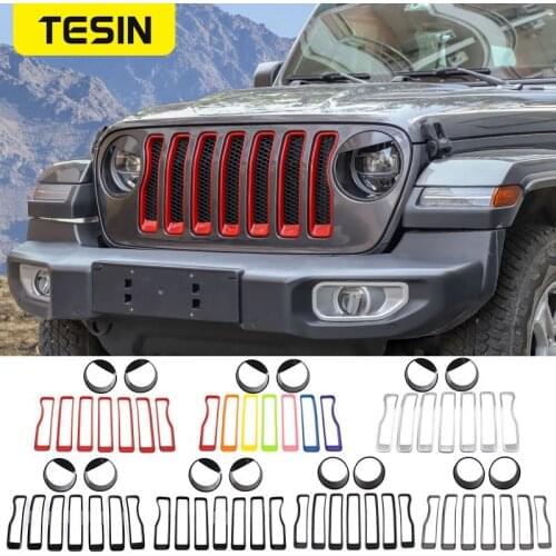 TESIN Car Front Headlight Lamp And Racing Grille Decoration Trim Cover Stickers for Jeep Wrangler JL JT 2018+ Car Accessories