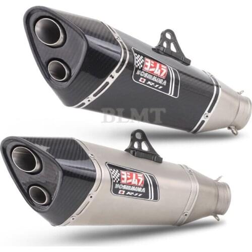 Universal 51mm inlet Motorcycle Exhaust Muffler Double Outlet Exhaust For YZF R1 R3 R6 mt09 ninja400 Z900 Z1000 gsxr600 Z750