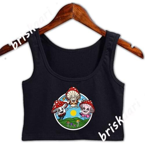 Magic Mushrooms Psychedelic Fungi Crop Top Women Tops Summer Pattern Round Neck Personalized Casual Design Sunlight Vest