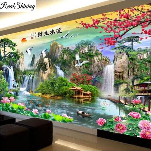 Cross Stitch,diamond embroidery Welcome Pine Cliff waterfalls diamond painting full square round drill diamond mosaic Decor,T62