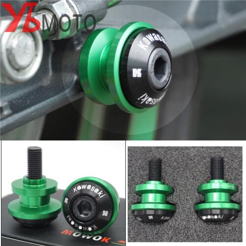 High Quality For KAWASAKI LOGO ER6N Z750 Z750R Z250 NINJA 250 300 ER6F VULCAN/S 650 10mm CNC Swingarm Spools stand screws Slider