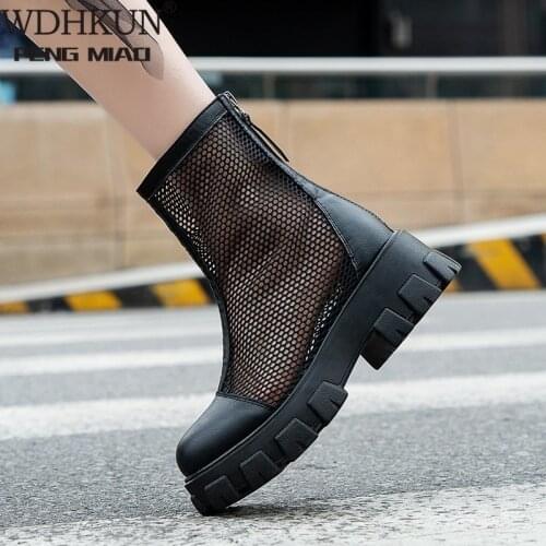 Summer Ankle Boots Women Chunky Heel Knee-length Boots Woman Shoes Brand Female Round Toe Zipper Boots Lasdies Fashion Comfort