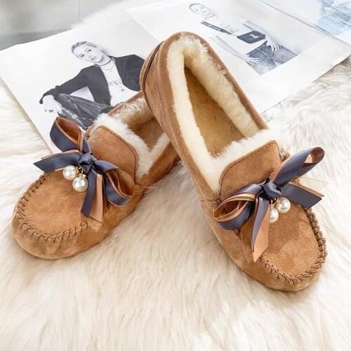 MOOKIAPI 100% Natural Fur Women Shoes women Loafers Soft Genuine Leather Leisure Flats Female Driving Casual Footwear