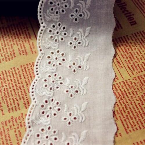 10 yards/lot width 7cm 2.75" drift white/ivory cotton lace trim ribbon fabric for dress skirt clothes QL4K736