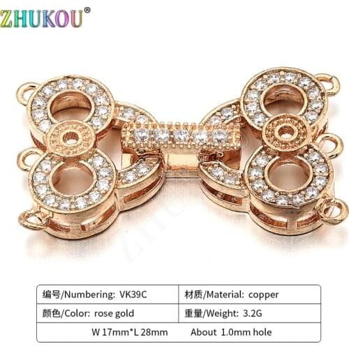 17*28mm Brass Cubic Zirconia Rose Gold Clasps Hooks for Diy Jewelry Findings Making, Model: VK39