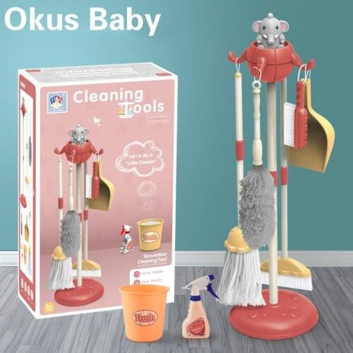 2020 Kids Housework Tool Toys Plastic Cartoon Pretend Play Cleaning Broom Mop Brush Set Educational Toys For Children Gift