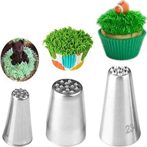 3Pcs Grass Cream Icing Nozzles Stainless Steel Pastry Fury Decoration Cupcake Head Cake Decorating Tools Fondant Piping Moulds