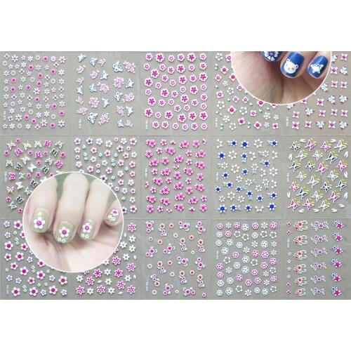 1 Sheet 30pcs Flowers 3D Nail Sticker Heart Crown Bowknot Butterfly Flower Patterns Nail Art Decoration Stickers