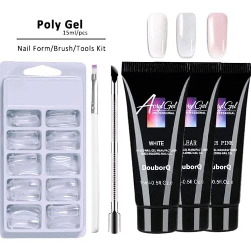 4pcs/set Poly Nail Gel Set Fast Dry French Design Nail Extension Top Coat Base Natural Hard Jelly Acrylic UV Gel Brush Set
