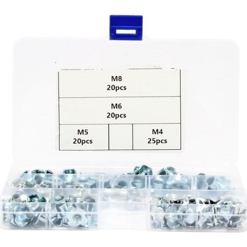 85Pcs T Nuts Rivet Four Claws Galvanized T-Nut Set Tee Nut Fixings Nut M4 M5 M6 M8 With 1 Pcs Plastic Box