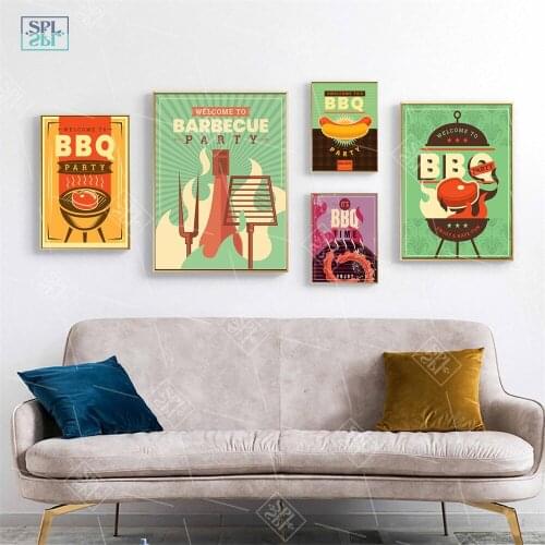 Abstract BBQ Party Barbecue Sausage Hamburger Food Wall Art Canvas Painting Nordic Posters And Prints Home Decoration Pictures