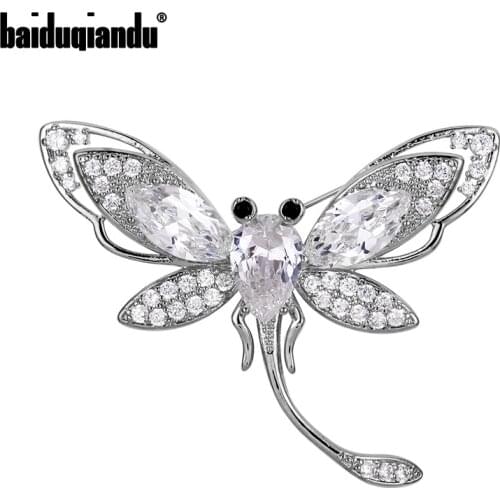 Baiduqiandu Brand 2021 New Arrival High Quality Cubic Zirconia CZ Crystal Dragonfly Insect Brooch Pins for Women