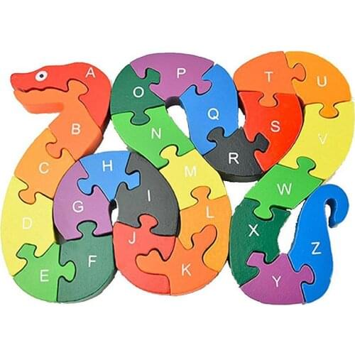 Alphanumeric Cognition Wooden Block Snake Puzzle Kids Educational Jigsaw Puzzle