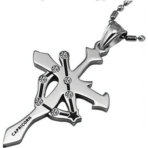 Chains necklace cross Zodiac sign constellation necklace mens chains pendants fashion stainless steel male pentagram punk choker