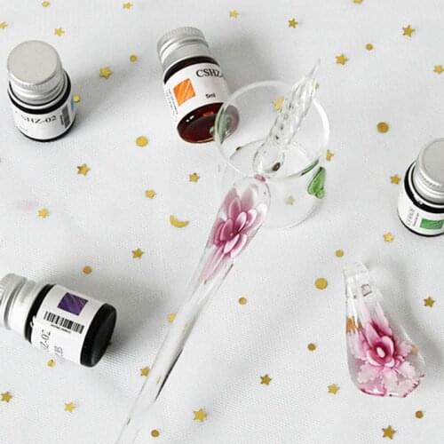 Flower Glass Dip Pen 3D Art Transparent Nib Color Ink Signature Sign Christmas Gifts Set NK-Shopping