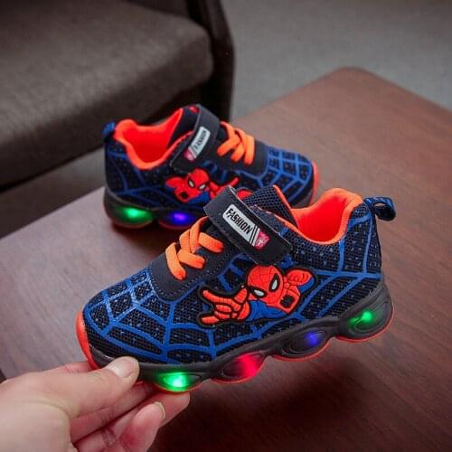 Disney Spring Cartoon Spiderman Children Luminous Shoes For Boys Girls Kids Glowing Sneaker Led Shoes Mesh With Lights Chaussure