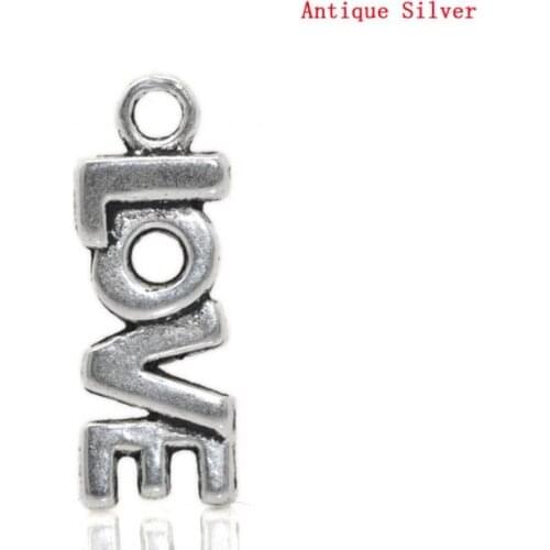 DoreenBeads Charm Pendants "Love" Message Silver Color 21x8mm,50PCs