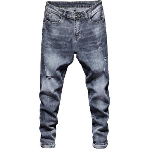 Revival Jeans Men Blue Stretch Slim Fit Ripped Distressed Streetwear Denim Pants Casual Retro Man Trousers Hiphop Man Jean Homme