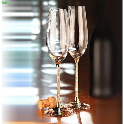 Europe Luxury Crystal Diamond Champagne Cup Goblet wine glass romantic wedding glasses Gift box Party drinkware Supplies