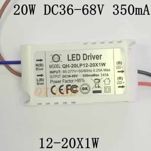 2PCS CE Certified Isolated 350mA 12-20x1W Led Driver 12W/15w/18W/20w Power Supply DC 36V-68V AC 110V 220V for LED lights