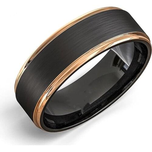 8mm Black Men Stainless Steel Ring Rose Gold Colour Simple Fashion Ring For Men Wedding Engagement Christmas Gift Jewelry