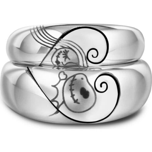 Lovely Ghost Heart-shaped Couple Ring True Love Commitment Ring Alliance Proposal Wedding Jewelry Valentines Day Gift