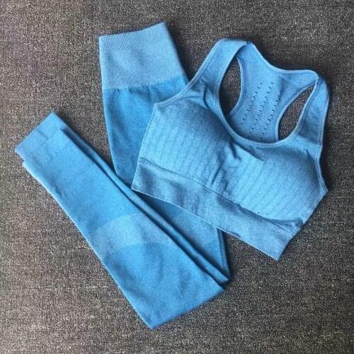 Fitness Woman Yoga Wear Set Gym 2-Piece Bra Seamless Tights Push-Up Pants Exercise Mat Workout Running Wear Sportswear Set