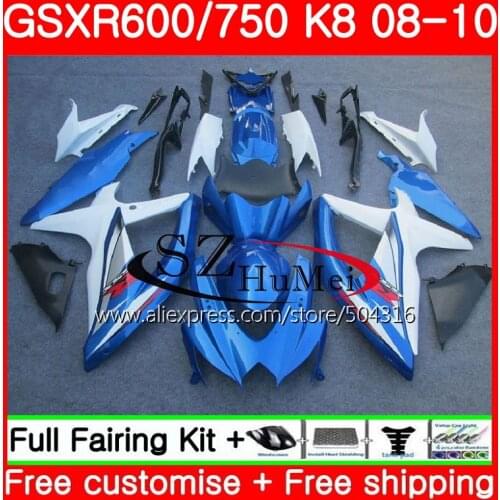 Body For SUZUKI GSXR 750 GSX-R750 K8 GSXR 600 08 10 32HS8 GSXR750 08 09 10 GSX-R600 GSXR600 2008 2009 2010 Fairing blue white