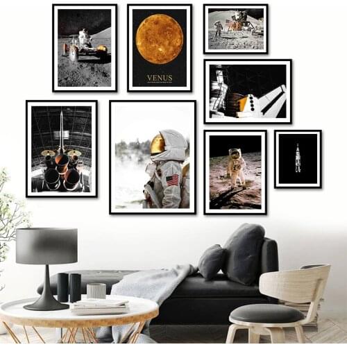 Astronaut Rocket Space Moon Landing Venus Wall Art Canvas Painting Nordic Posters And Prints Wall Pictures For Living Room Decor