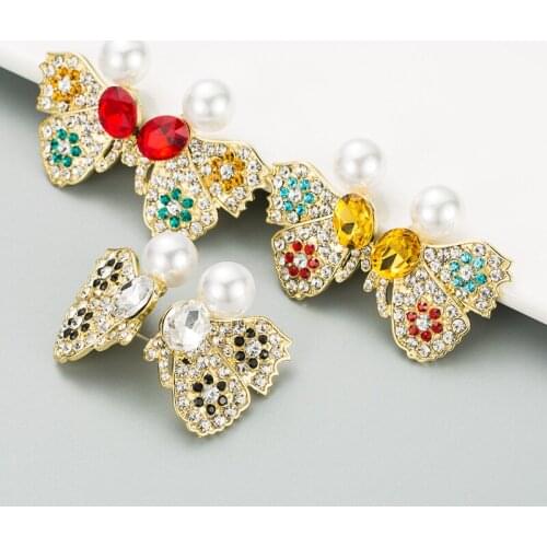 Colorful Butterfly Wings Earrings For Women Pearl Romantic Rhinestone Wild Personality Metal Earrings Sweet Jewelry