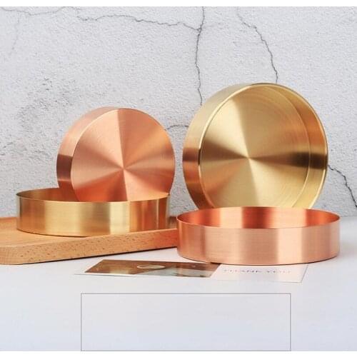 Pure copper retro circular metal tray gold Jewelry collection box brass tableware