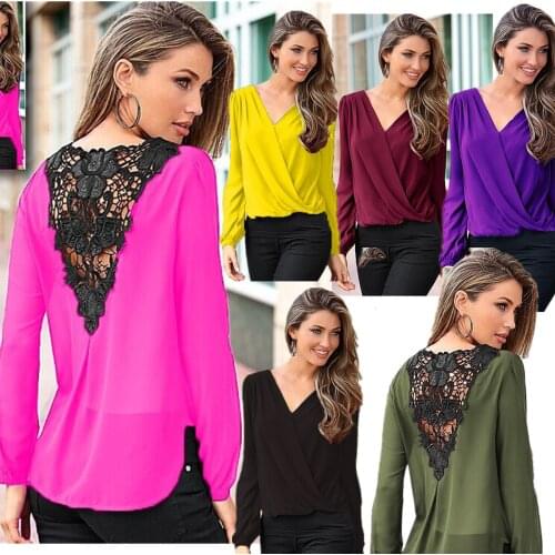 Summer Back Stitching Lace Chiffon T Shirt Long Sleeve T-shirt