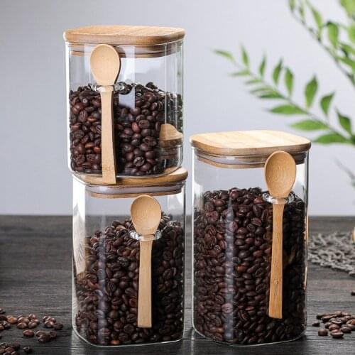 Hot Selling Creative 3 Ideas 800-1200Ml with Spoon Sealed Jar Storage Tank Condiment Coffee Beans Tank Supplies Sugar Bottle