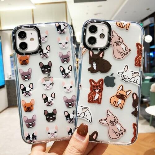 Cute French Bulldog Case for iPhone 7 8 Plus X XS XR cas d'iPhone For iPhone 12 11 PRO Max BOULEDOGUE Cartoon Dog Soft TPU Cover