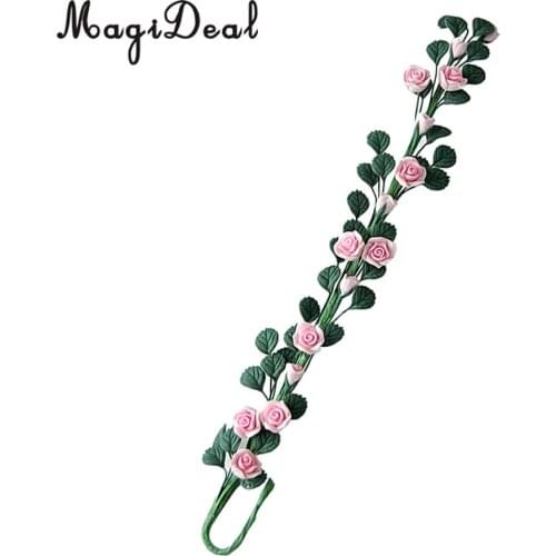 1/12 Scale Strip of Climbing Pink Roses Dollhouse Miniature Flower for Living Room Plant Room Garden Accessories
