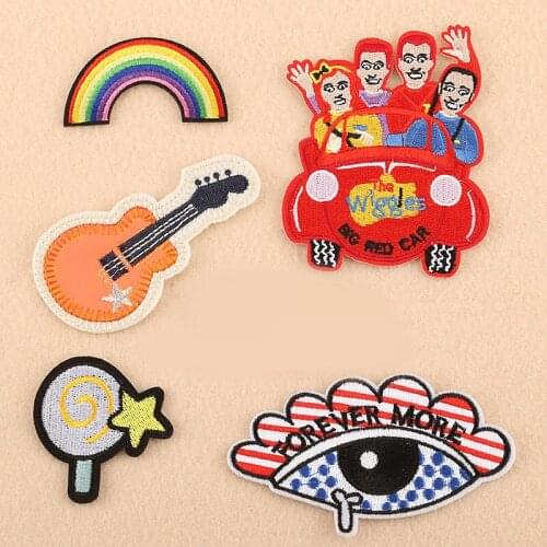 Cartoon Guitar Trolley Lollipop patches for clothes embroidered rainbow patch sew on stripe Iron-On DIY Clothing accessories