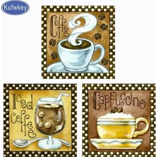 3 Piece set coffee diamond painting full drill mosaic kits diy handmade new diamond embroidery Still life cafe wall stickers