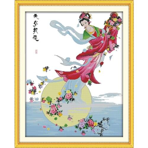 The heavenly maids scatter blossoms (2) cross stitch kit people 18ct 14ct 11ct count print canvas stitches embroidery DIY