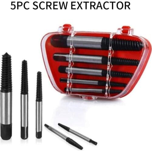 5Pcs/Set Screw Extractor Set Damaged Screw Removal Tools with Storage Case Screw Extract Tool Bolt Remover Screws Removal Tool