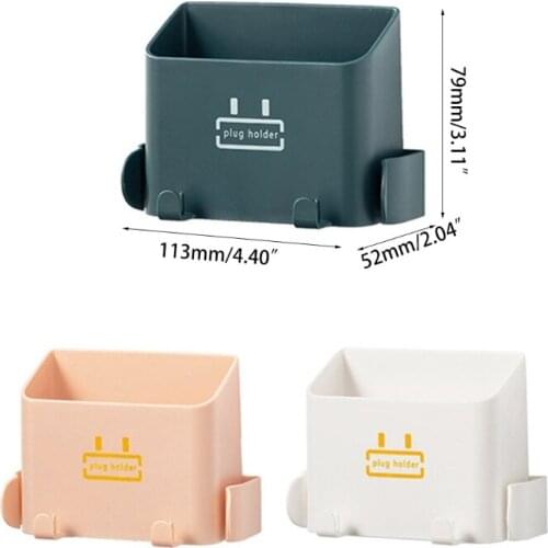 94PF Wall Mount Phone Holder Stand with Charging Hole Hooks Self-Adhesive Remote Control Storage Box Organizer Hanging Shelf