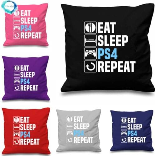 Gift Letter Eat Sleep PS4 Repeat Polyester Cushion Cover Funny Gaming Gamer Gifts Home Decor Video Games Decorative Pillowcase