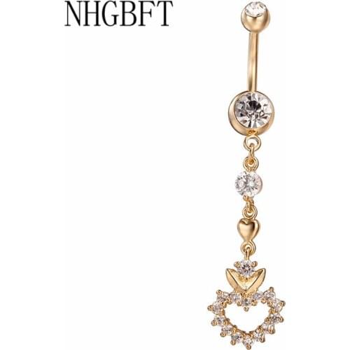 NHGBFT Long Heart Shaped Belly Button Rings Navels ring Women Dangle Sexy Body Piercing Jewelry