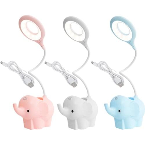Rechargeable Smalll Elephant LED Table Desk Lamp, with Pen Holder 360 ° Rotation