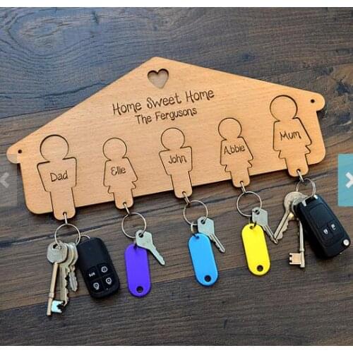 Personalized Wooden Keyrings Family Keyring Hanger Hooks for Keys Housewarming New Home Christmas party Present Gifts