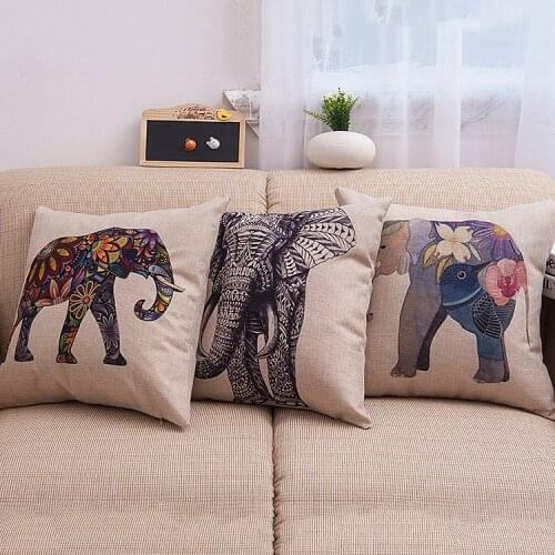 45 x 45 cm India Elephant Print Cotton Linen Pillow Sofa Decorative Pillows Soft Comfortable cojines
