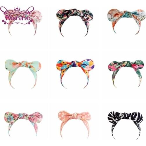 Nishine Vintage Flower Pattern Bunny Ears Infant Elastic Hairband Fashion Striped Knotted Baby Girl Headband Cute Print Headwear