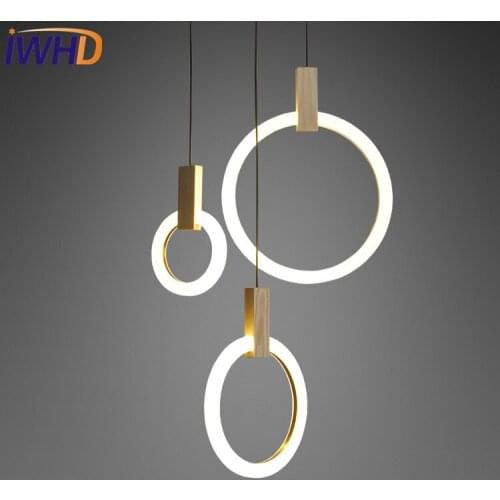 IWHD Simple Creative Round Acrylic Droplight Modern LED Pendant Lamp Fixtures Dining Room Hanging Light Fixtures Home Lighting