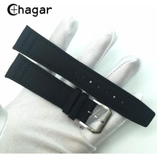 20mm 21mm 22mm Nylon Genuine Leather Watchbands for IWC Big Pilot with Silver Buckle Black Army Green Wrist Watch Strap Belt